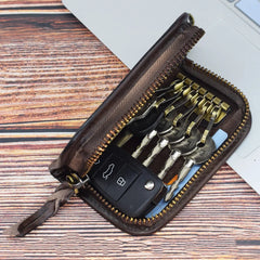 Leather Retro Key Wallets Zipper Car Key Coins Organizer Case