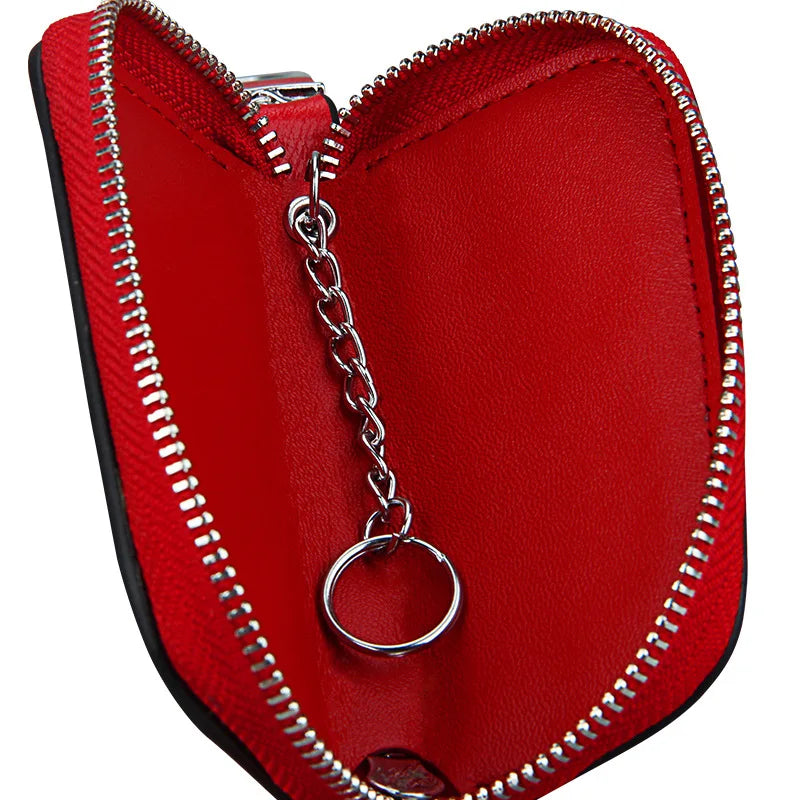 Leather Car Key Wallet Zipper Key Holder Organizer