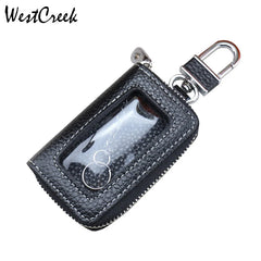 Leather Zipper Car Key Holder Minimalist Key Organizer Wallet