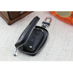 Leather Zipper Car Key Holder Minimalist Key Organizer Wallet