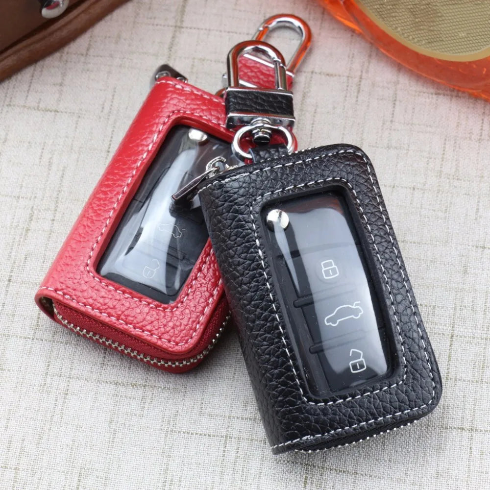 Leather Zipper Car Key Holder Minimalist Key Organizer Wallet