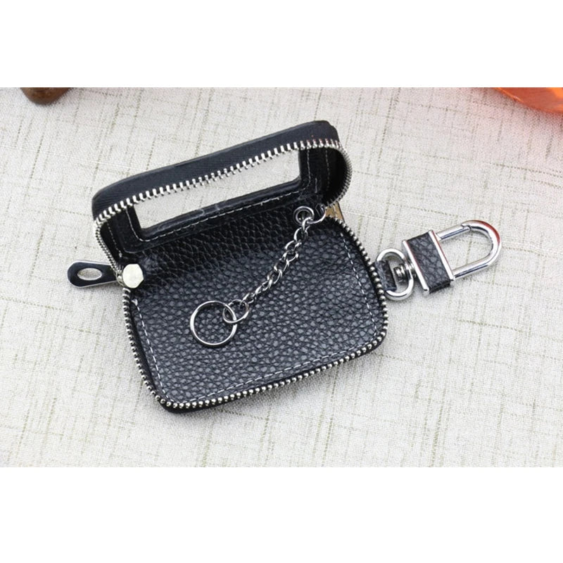 Leather Zipper Car Key Holder Minimalist Key Organizer Wallet