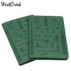 City Pattern Passport Holder Green PU Leather