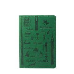 City Pattern Passport Holder Green PU Leather