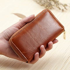 Vintage Leather Clutch Small Key Wallet with Card Purse