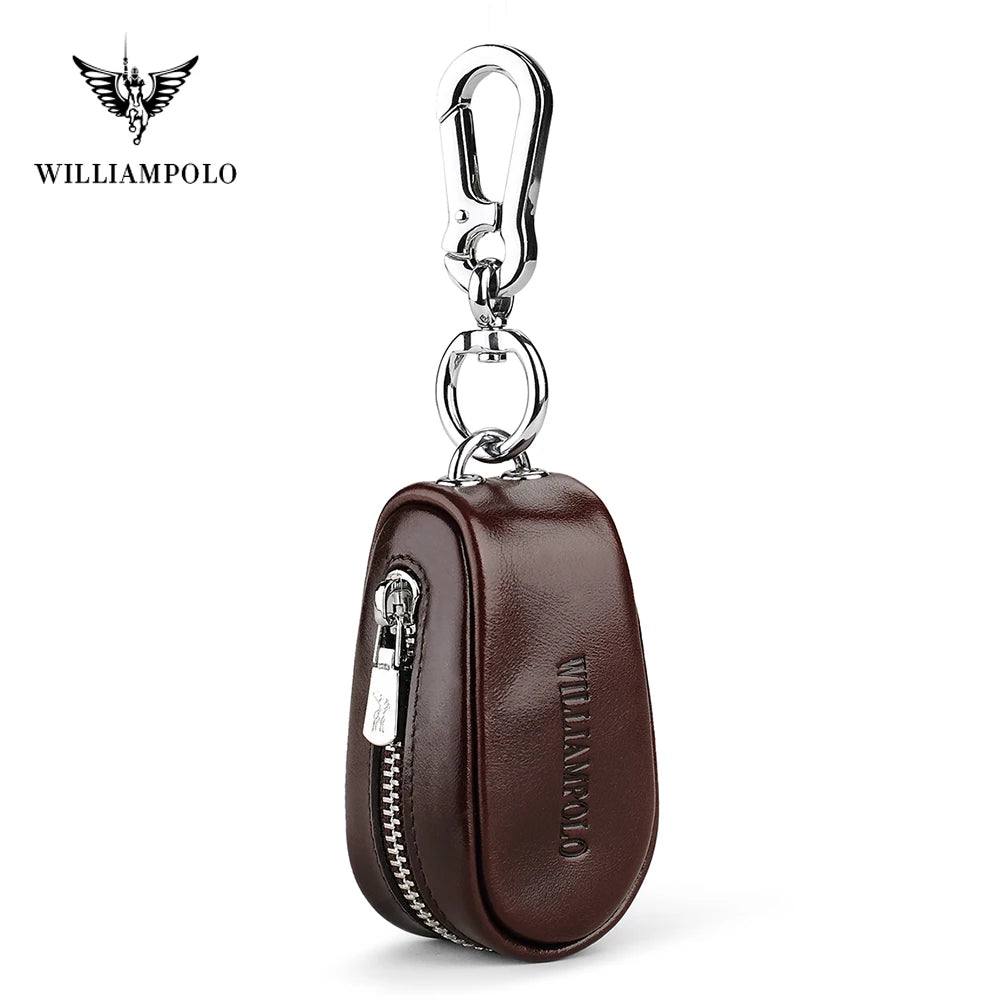 WILLIAMPOLO Leather Key Bag Zipper Wallet Multi-function Waist Key Bag