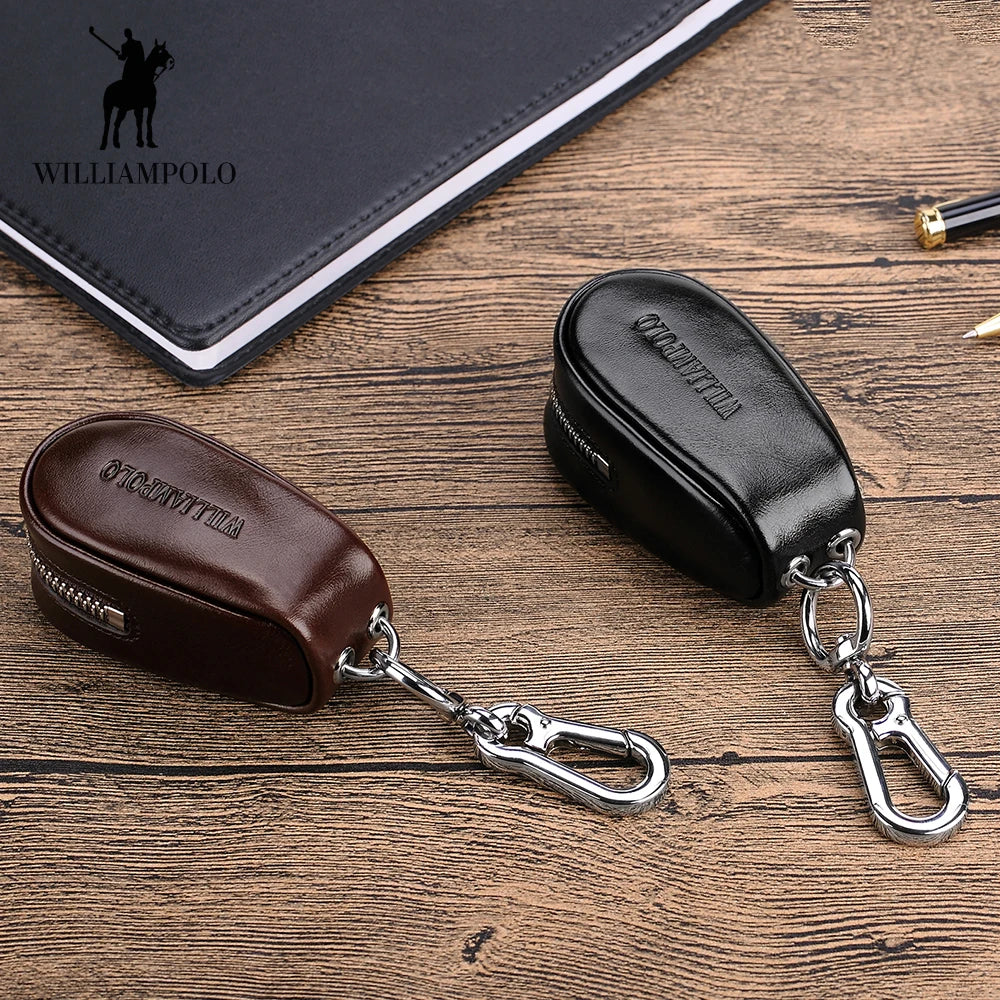 WILLIAMPOLO Leather Key Bag Zipper Wallet Multi-function Waist Key Bag