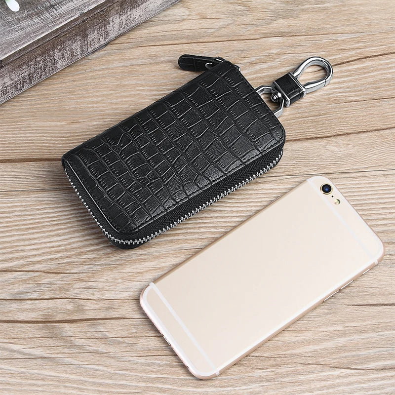 Men Leather Key Wallet Car Key Holder Zipper Wallet Small