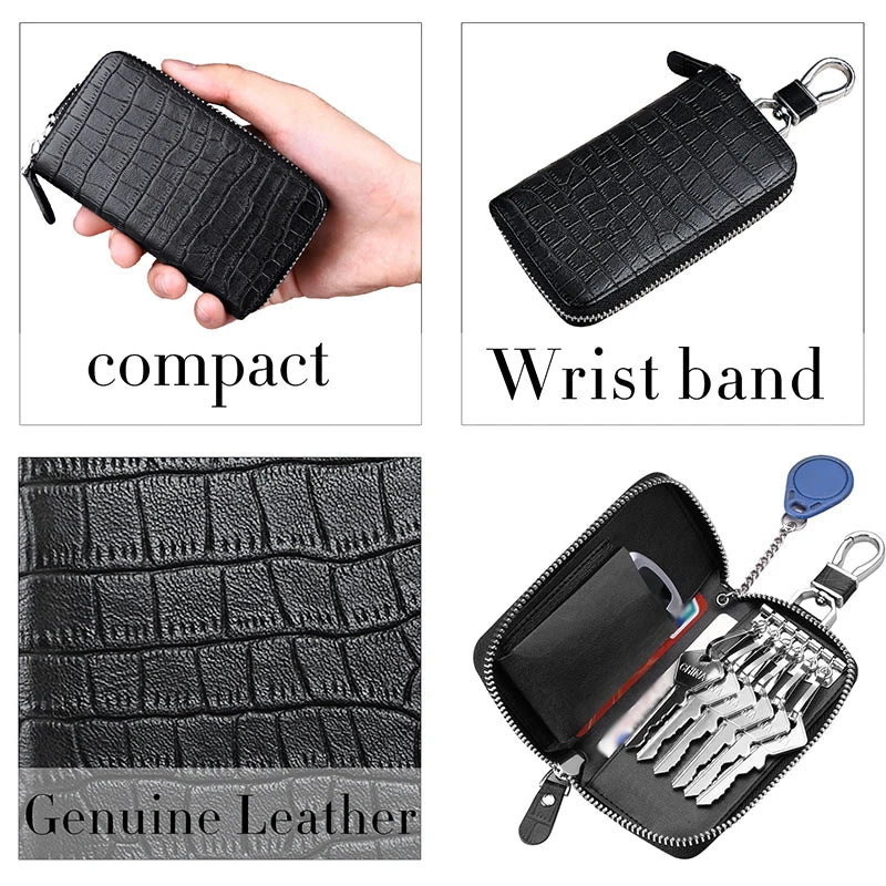 Men Leather Key Wallet Car Key Holder Zipper Wallet Small