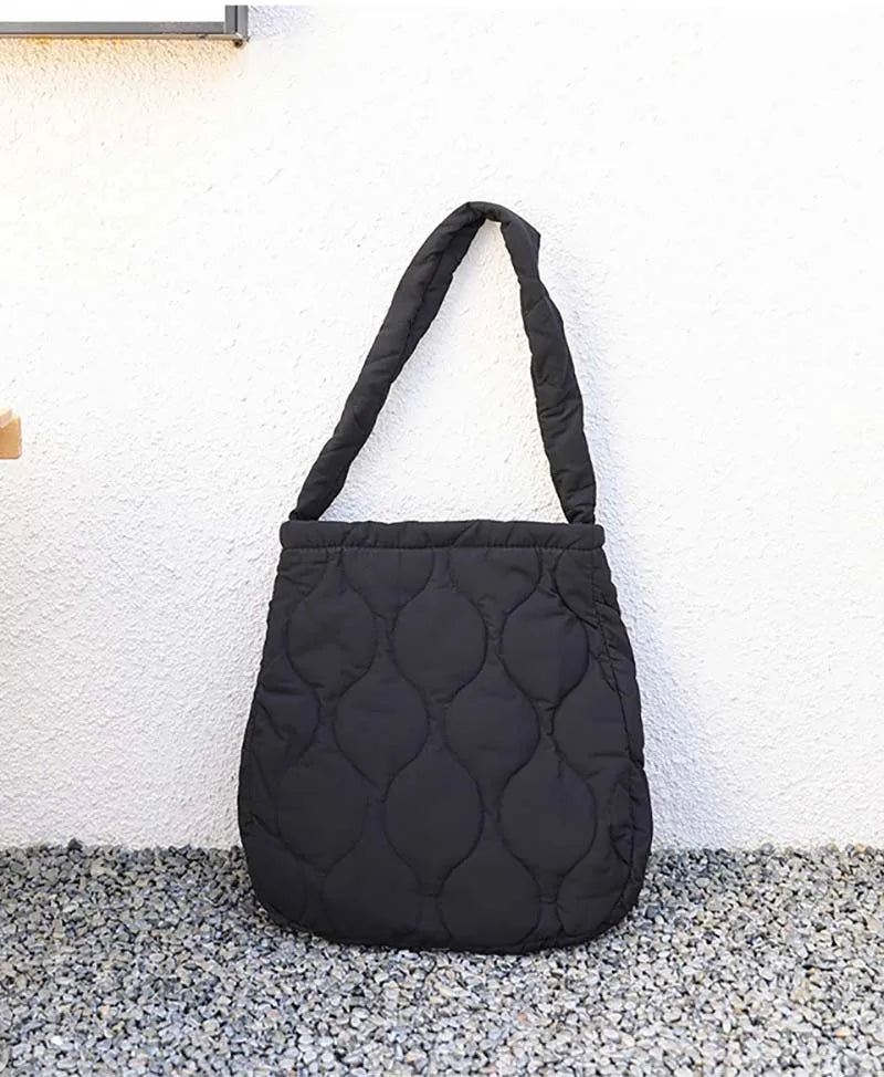 Wahyah Quilted Tote Shoulder Bag for Women Purse Handbag Nylon Schoolbag