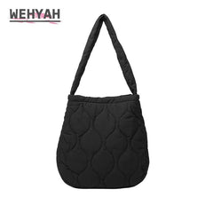 Wahyah Quilted Tote Shoulder Bag for Women Purse Handbag Nylon Schoolbag