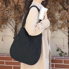 Wahyah Quilted Tote Shoulder Bag for Women Purse Handbag Nylon Schoolbag