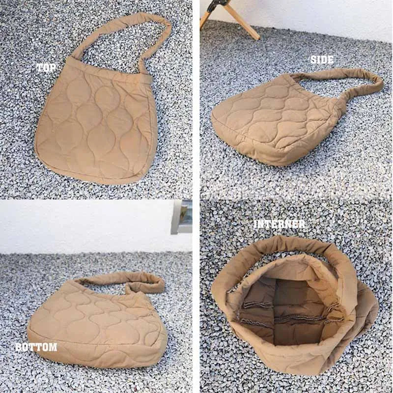 Wahyah Quilted Tote Shoulder Bag for Women Purse Handbag Nylon Schoolbag
