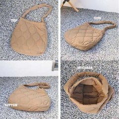 Wahyah Quilted Tote Shoulder Bag for Women Purse Handbag Nylon Schoolbag