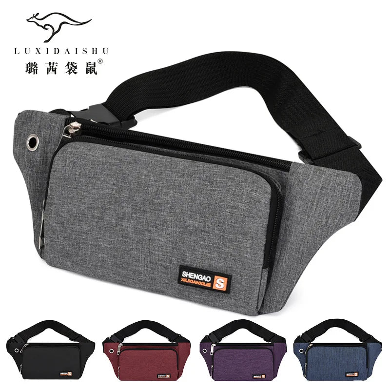 Nylon Waist Bag Red Gray Belt Pouch Zip Travel Hiking Bag