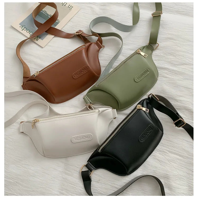 Women PU Leather Waist Bag Fanny Pack Phone Pouch Belt Bag Casual Chest Bags