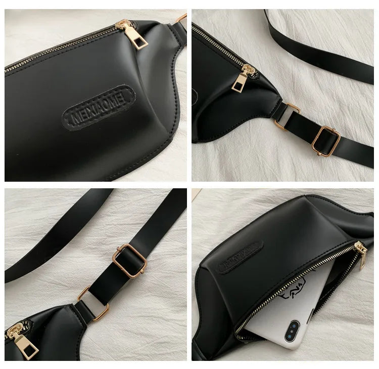 Women PU Leather Waist Bag Fanny Pack Phone Pouch Belt Bag Casual Chest Bags