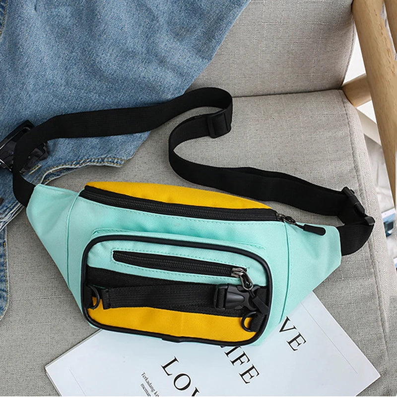 Canvas Bum Bag Women's Hip Hop Waist Pack Zipper Shoulder Pack