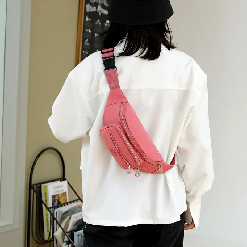 Floral Waist Bag Women Three Zipper Pocket Women Chest Handbag