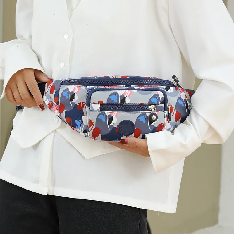 Floral Waist Bag Women Three Zipper Pocket Women Chest Handbag