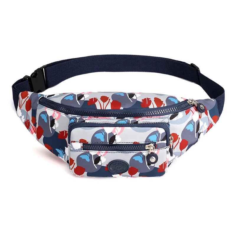 Floral Waist Bag Women Three Zipper Pocket Women Chest Handbag