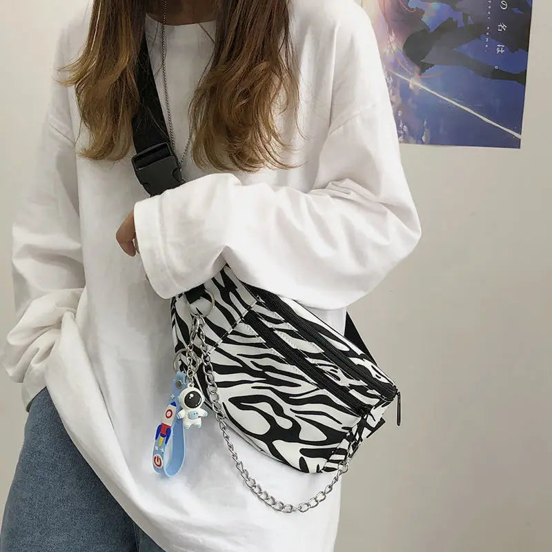Nylon Crossbody Shoulder Bag Gothic Chest Pack Wild Girl Zipper Pockets