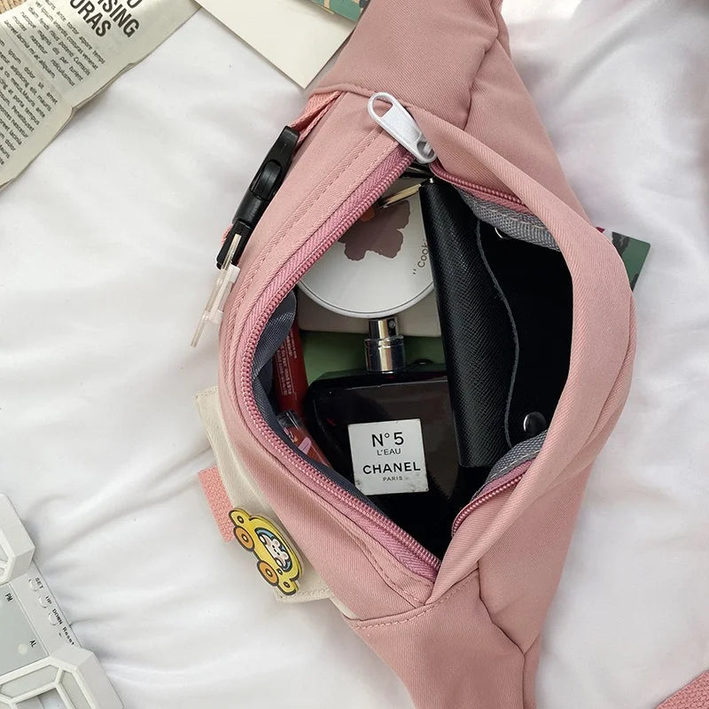 Canvas Waist Bag for Women Solid Fanny Pack Girls