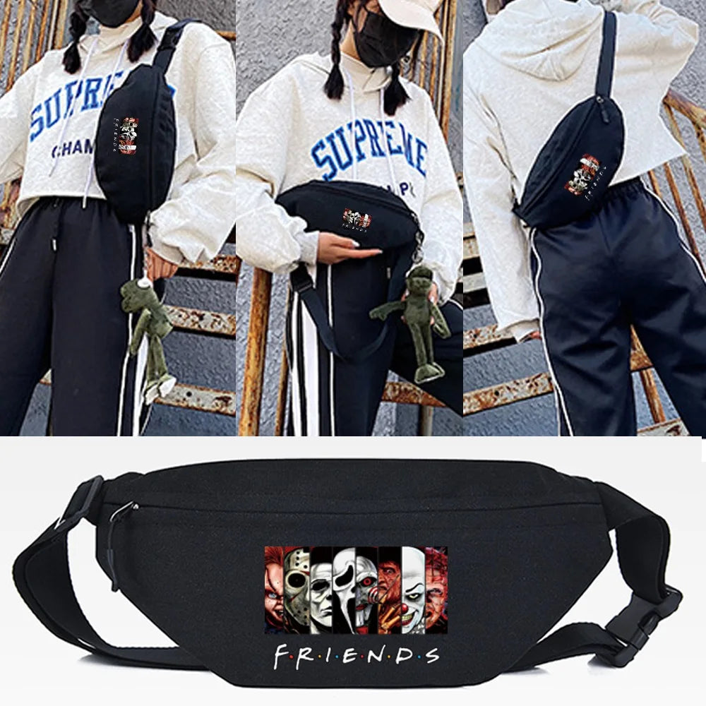 Horror Mask Print Chest Bag Travel Fanny Pack Unisex Crossbody Purse