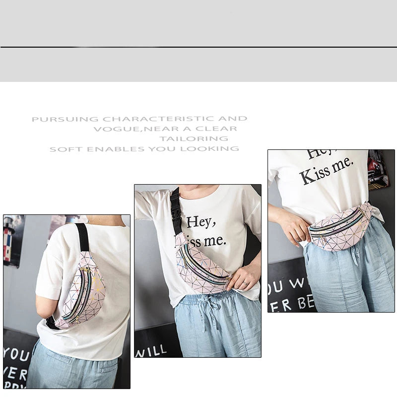 Geometric Waist Pack Laser Chest Phone Pouch Sport Purse Pocket