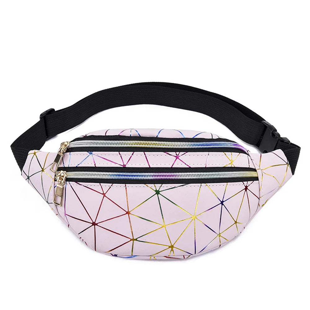 Pink Silver Fanny Pack Belt Bag Chest Phone Pouch