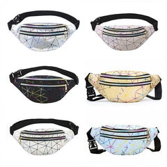 Waist Bags Women Pink Silver Female Belt Bag Geometric Travel Waist Packs