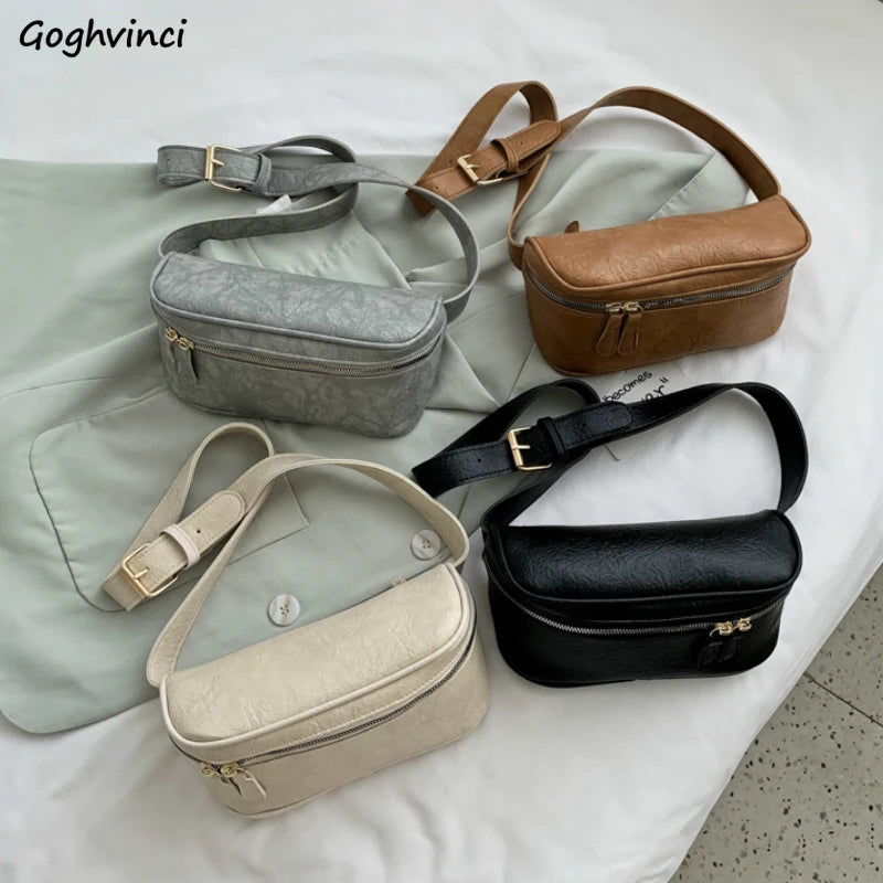 Vintage French Style Females Fanny Bag PU Cross Body Waist Pack