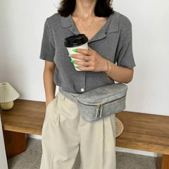 Vintage French Style Females Fanny Bag PU Cross Body Waist Pack