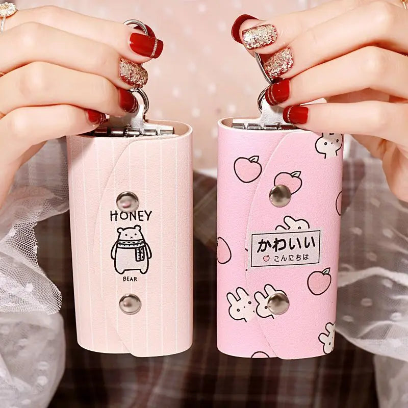 Cartoon Animal Print Key Case Snap Pouch Keychain Waist Padlock Key W