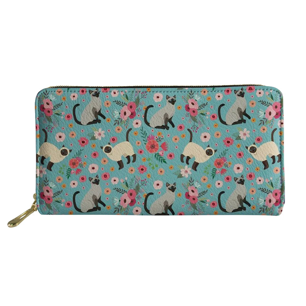 Siamese Cat Prints Long Leather Wallet for Women