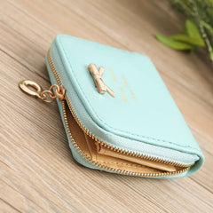 Bow Women Leather Wallet Zipper Purse Slim