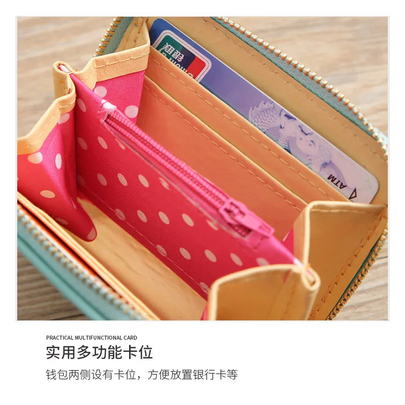 Bow Women Leather Wallet Zipper Purse Slim