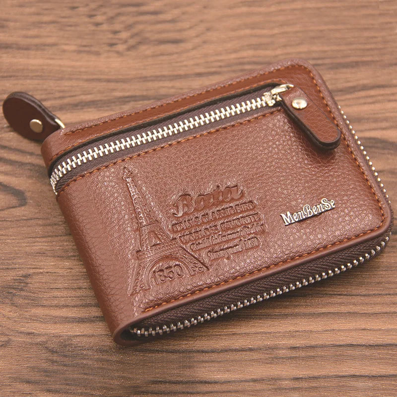 Men's Short Wallet Coin Bag with Zipper