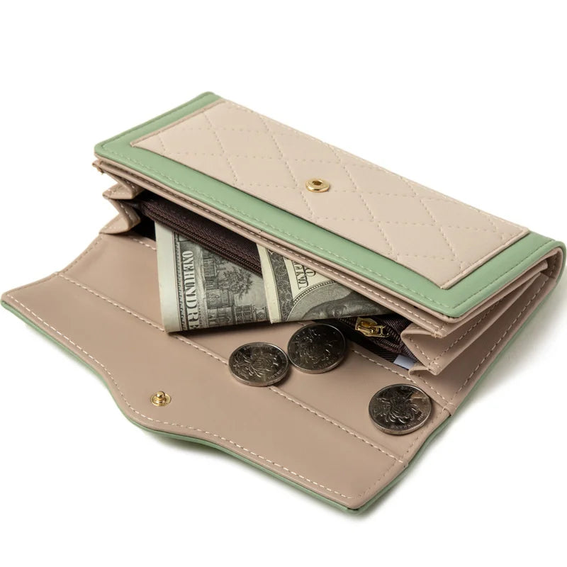 Women's Long PU Leather Buckle Wallet Three fold Bag
