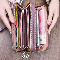 Women's Long Double Zipper Clutch Bag with Hand Strap