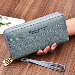 Women's Long Double Zipper Clutch Bag with Hand Strap