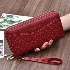 Women's Long Double Zipper Clutch Bag with Hand Strap