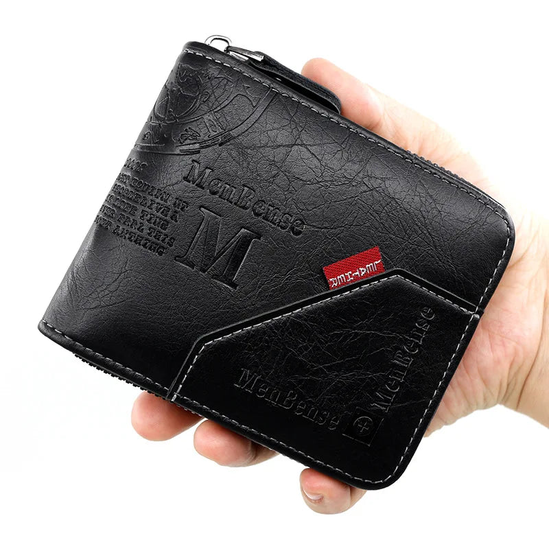 Men's Short Casual Wallet PU Leather Small Zipper Coins Bag