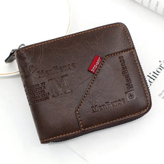 Men's Short Casual Wallet PU Leather Small Zipper Coins Bag