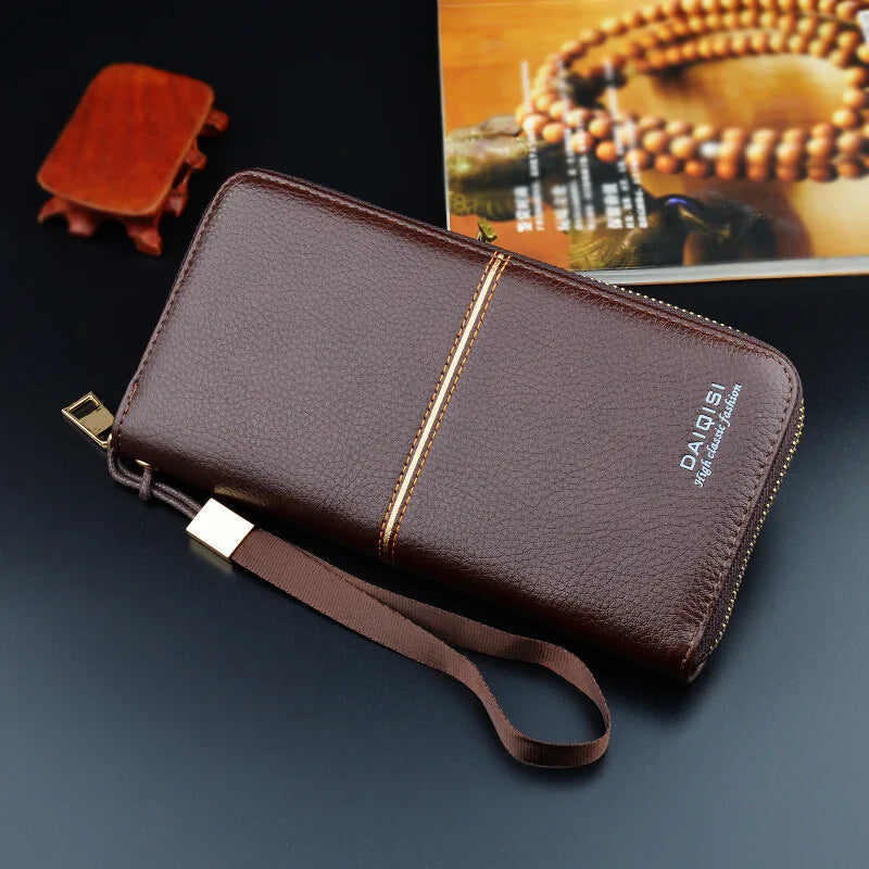 Men's Long Leather Zipper Wallet Portefeuille Clutch