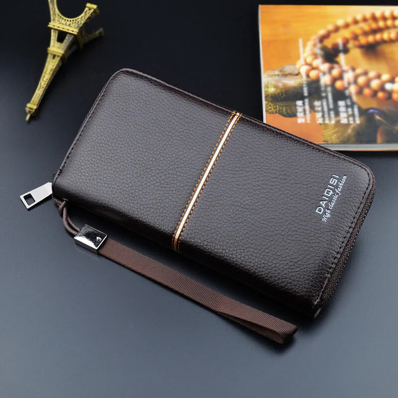 Men's Long Leather Zipper Wallet Portefeuille Clutch