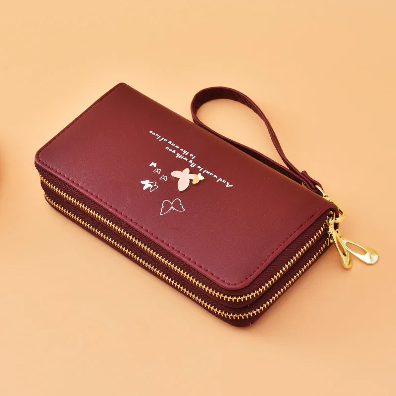 Cartoon Butterfly Wallet Wrist Handbag Double Zipper Large Capacity