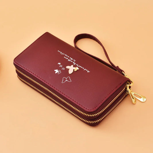 Cartoon Butterfly Wallet Wrist Handbag Double Zipper Large Capacity