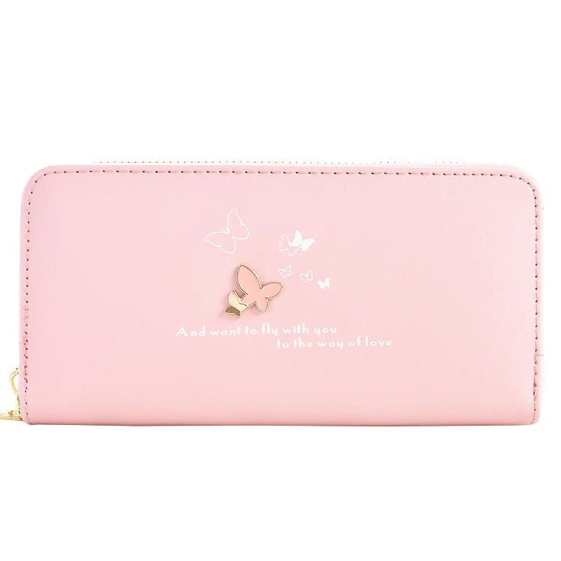 Cartoon Butterfly Wallet Wrist Handbag Double Zipper Large Capacity