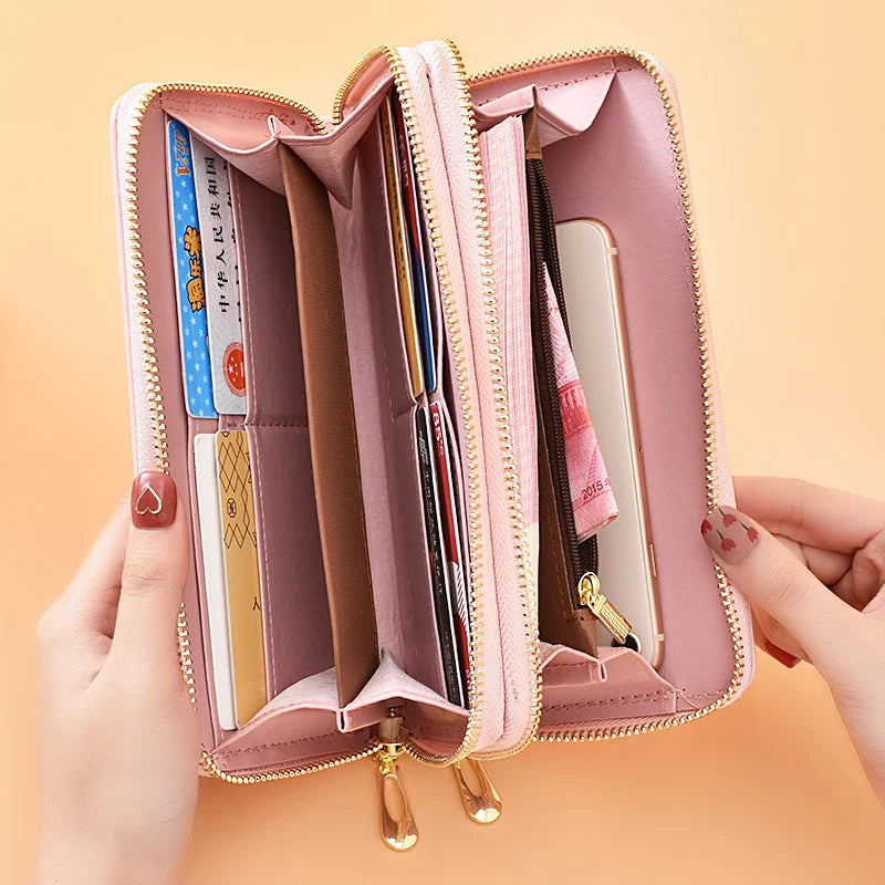 Cartoon Butterfly Wallet Wrist Handbag Double Zipper Large Capacity